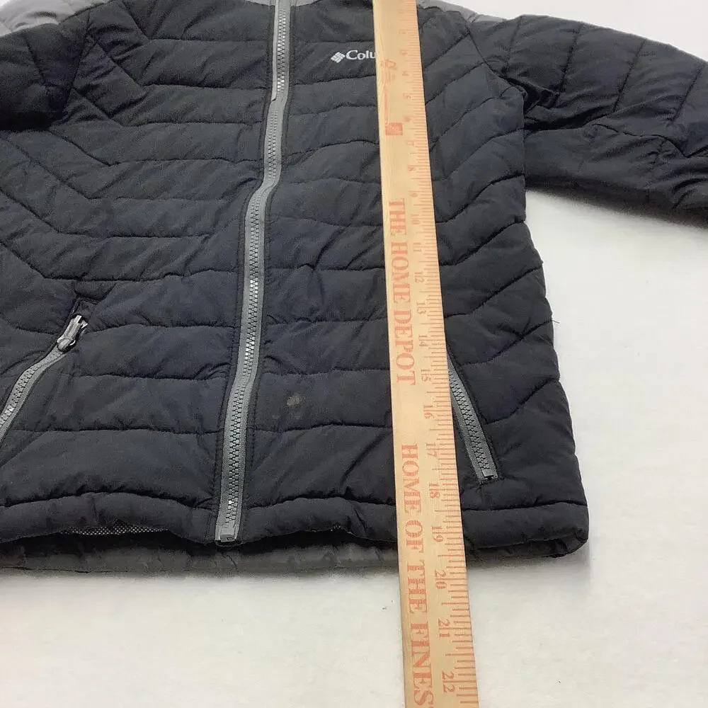 Columbia Jacket Youth Medium 10/12 Black Hooded Omni-Heat Puffer Zip Insulated